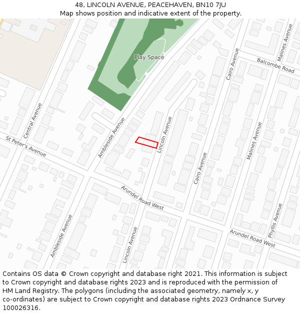 48, LINCOLN AVENUE, PEACEHAVEN, BN10 7JU: Location map and indicative extent of plot