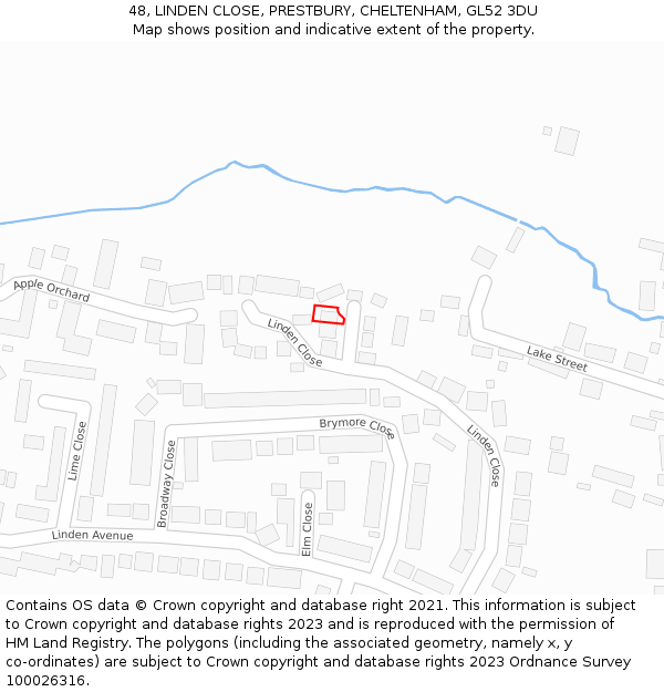 48, LINDEN CLOSE, PRESTBURY, CHELTENHAM, GL52 3DU: Location map and indicative extent of plot