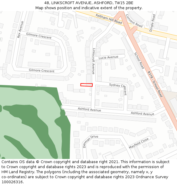 48, LINKSCROFT AVENUE, ASHFORD, TW15 2BE: Location map and indicative extent of plot