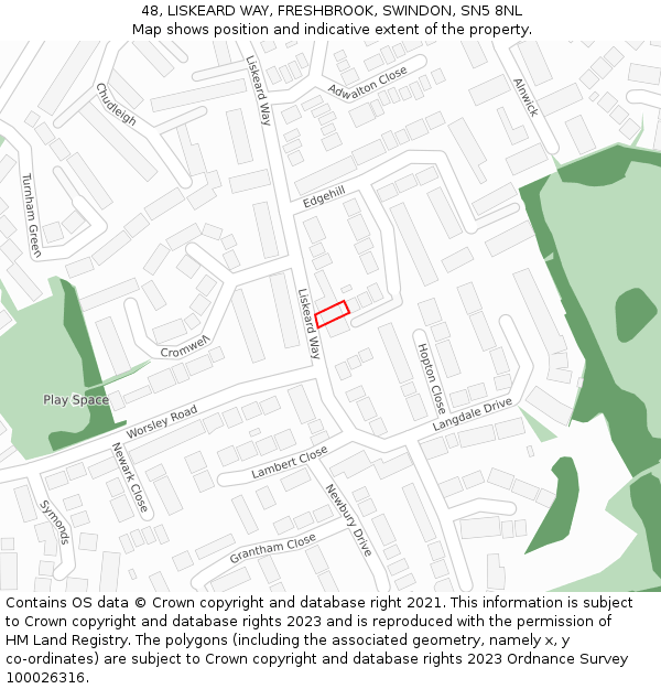 48, LISKEARD WAY, FRESHBROOK, SWINDON, SN5 8NL: Location map and indicative extent of plot