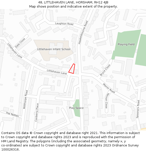 48, LITTLEHAVEN LANE, HORSHAM, RH12 4JB: Location map and indicative extent of plot