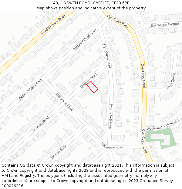 48, LLYSWEN ROAD, CARDIFF, CF23 6PP: Location map and indicative extent of plot
