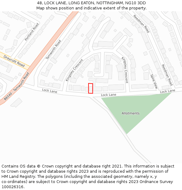 48, LOCK LANE, LONG EATON, NOTTINGHAM, NG10 3DD: Location map and indicative extent of plot