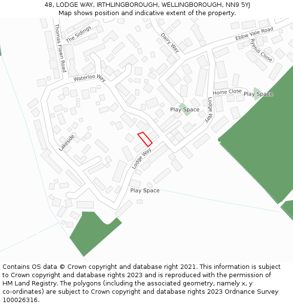 48, LODGE WAY, IRTHLINGBOROUGH, WELLINGBOROUGH, NN9 5YJ: Location map and indicative extent of plot