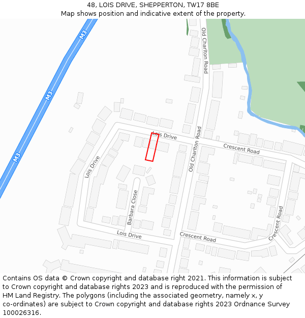 48, LOIS DRIVE, SHEPPERTON, TW17 8BE: Location map and indicative extent of plot