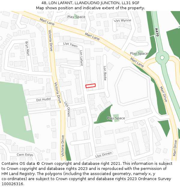 48, LON LAFANT, LLANDUDNO JUNCTION, LL31 9GF: Location map and indicative extent of plot
