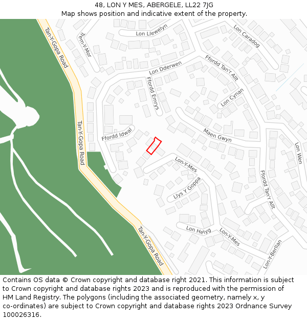 48, LON Y MES, ABERGELE, LL22 7JG: Location map and indicative extent of plot