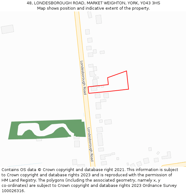 48, LONDESBOROUGH ROAD, MARKET WEIGHTON, YORK, YO43 3HS: Location map and indicative extent of plot