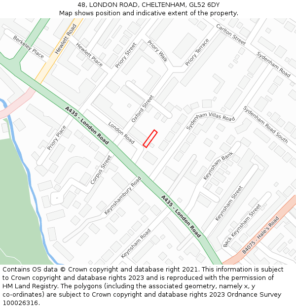 48, LONDON ROAD, CHELTENHAM, GL52 6DY: Location map and indicative extent of plot