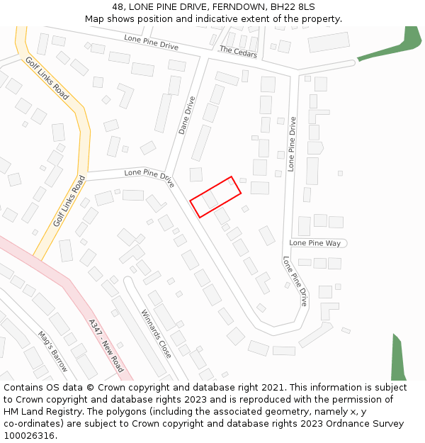 48, LONE PINE DRIVE, FERNDOWN, BH22 8LS: Location map and indicative extent of plot