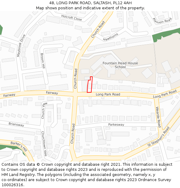 48, LONG PARK ROAD, SALTASH, PL12 4AH: Location map and indicative extent of plot