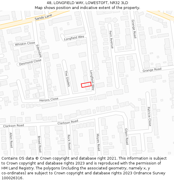 48, LONGFIELD WAY, LOWESTOFT, NR32 3LD: Location map and indicative extent of plot