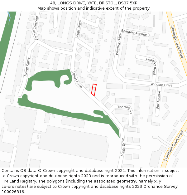 48, LONGS DRIVE, YATE, BRISTOL, BS37 5XP: Location map and indicative extent of plot