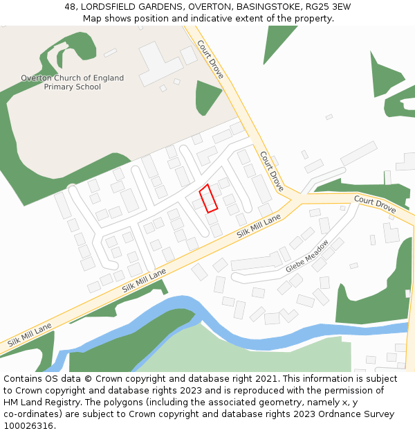 48, LORDSFIELD GARDENS, OVERTON, BASINGSTOKE, RG25 3EW: Location map and indicative extent of plot