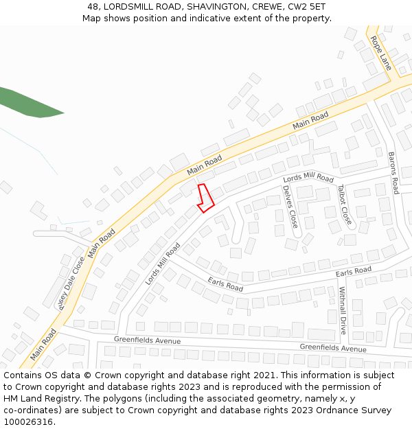 48, LORDSMILL ROAD, SHAVINGTON, CREWE, CW2 5ET: Location map and indicative extent of plot