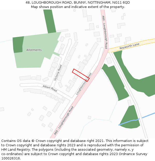 48, LOUGHBOROUGH ROAD, BUNNY, NOTTINGHAM, NG11 6QD: Location map and indicative extent of plot