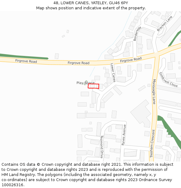 48, LOWER CANES, YATELEY, GU46 6PY: Location map and indicative extent of plot