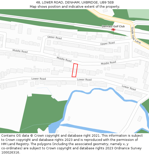 48, LOWER ROAD, DENHAM, UXBRIDGE, UB9 5EB: Location map and indicative extent of plot