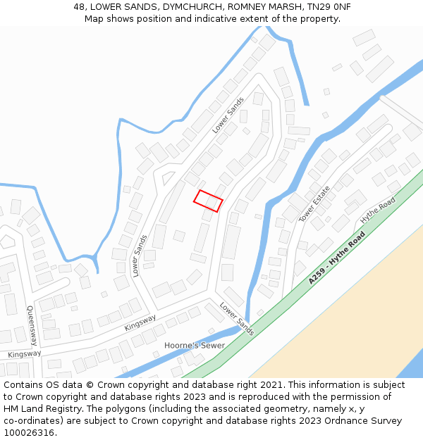 48, LOWER SANDS, DYMCHURCH, ROMNEY MARSH, TN29 0NF: Location map and indicative extent of plot