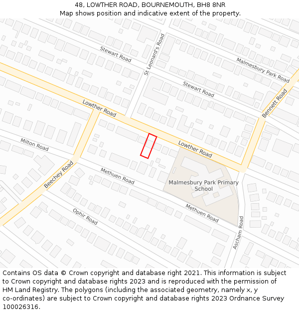 48, LOWTHER ROAD, BOURNEMOUTH, BH8 8NR: Location map and indicative extent of plot