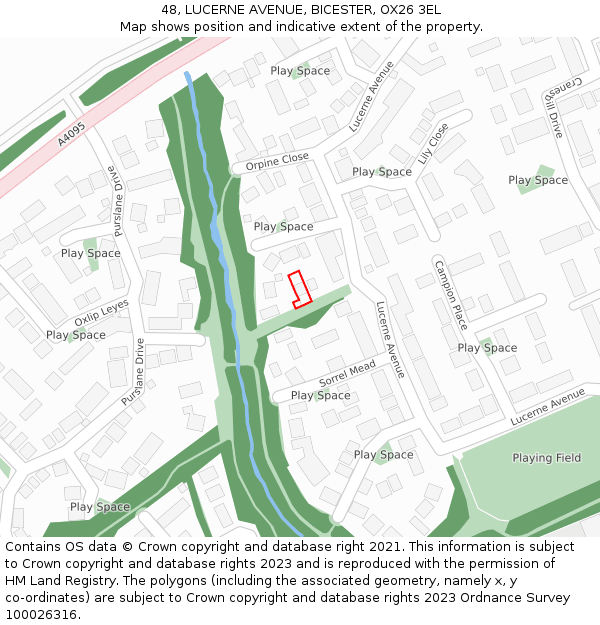 48, LUCERNE AVENUE, BICESTER, OX26 3EL: Location map and indicative extent of plot