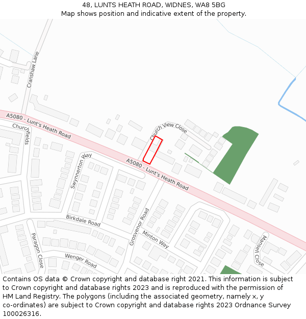 48, LUNTS HEATH ROAD, WIDNES, WA8 5BG: Location map and indicative extent of plot