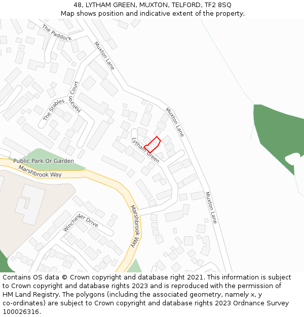 48, LYTHAM GREEN, MUXTON, TELFORD, TF2 8SQ: Location map and indicative extent of plot