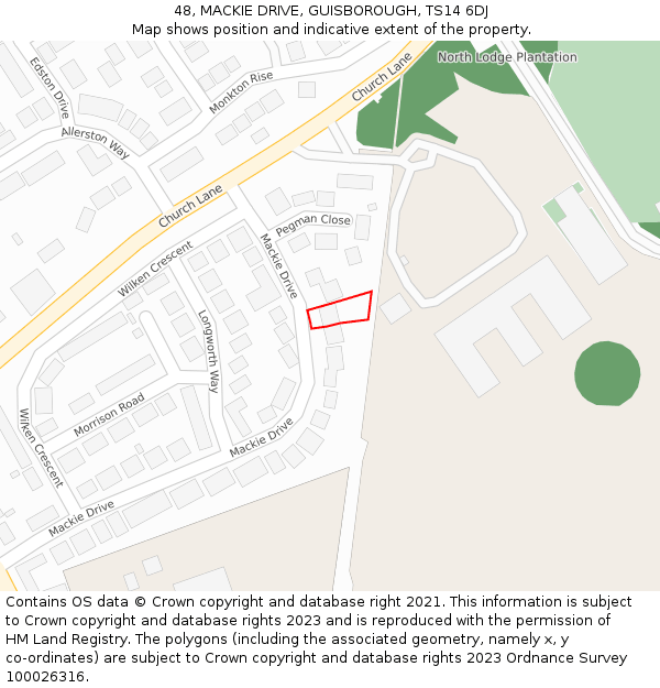 48, MACKIE DRIVE, GUISBOROUGH, TS14 6DJ: Location map and indicative extent of plot