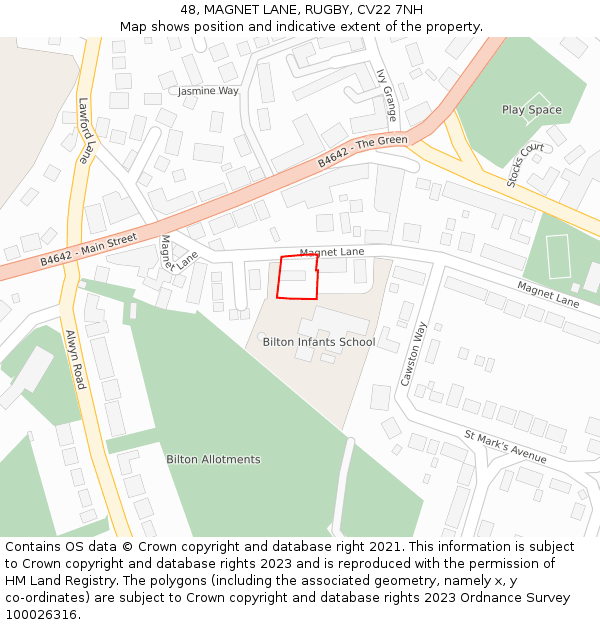 48, MAGNET LANE, RUGBY, CV22 7NH: Location map and indicative extent of plot