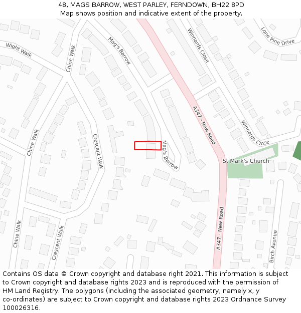 48, MAGS BARROW, WEST PARLEY, FERNDOWN, BH22 8PD: Location map and indicative extent of plot