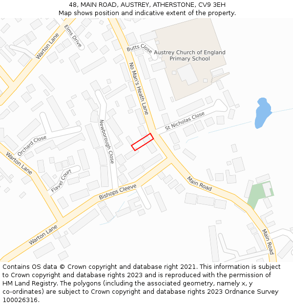 48, MAIN ROAD, AUSTREY, ATHERSTONE, CV9 3EH: Location map and indicative extent of plot