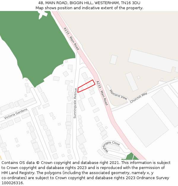 48, MAIN ROAD, BIGGIN HILL, WESTERHAM, TN16 3DU: Location map and indicative extent of plot