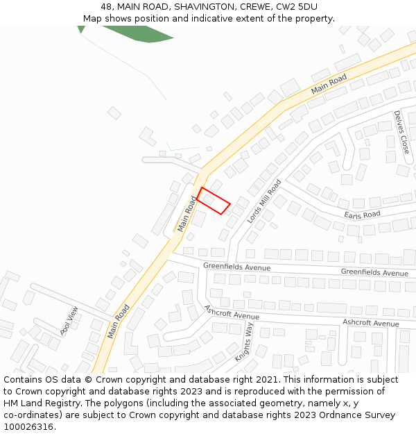 48, MAIN ROAD, SHAVINGTON, CREWE, CW2 5DU: Location map and indicative extent of plot