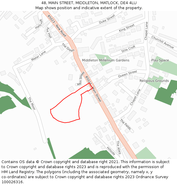 48, MAIN STREET, MIDDLETON, MATLOCK, DE4 4LU: Location map and indicative extent of plot