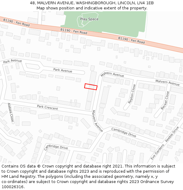 48, MALVERN AVENUE, WASHINGBOROUGH, LINCOLN, LN4 1EB: Location map and indicative extent of plot