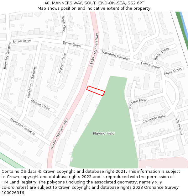 48, MANNERS WAY, SOUTHEND-ON-SEA, SS2 6PT: Location map and indicative extent of plot