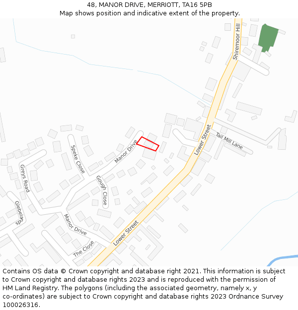 48, MANOR DRIVE, MERRIOTT, TA16 5PB: Location map and indicative extent of plot