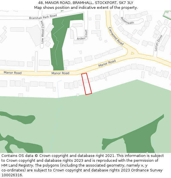 48, MANOR ROAD, BRAMHALL, STOCKPORT, SK7 3LY: Location map and indicative extent of plot