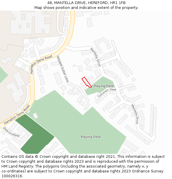 48, MANTELLA DRIVE, HEREFORD, HR1 1FB: Location map and indicative extent of plot