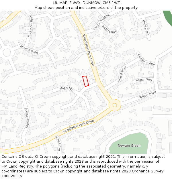 48, MAPLE WAY, DUNMOW, CM6 1WZ: Location map and indicative extent of plot