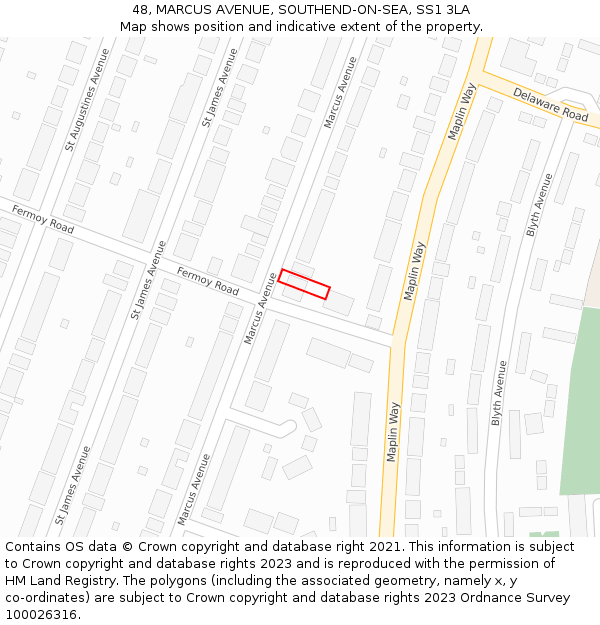 48, MARCUS AVENUE, SOUTHEND-ON-SEA, SS1 3LA: Location map and indicative extent of plot