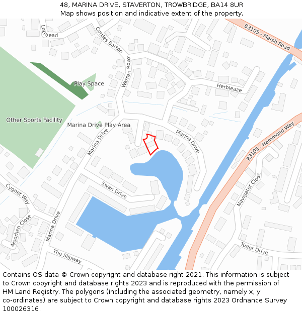48, MARINA DRIVE, STAVERTON, TROWBRIDGE, BA14 8UR: Location map and indicative extent of plot
