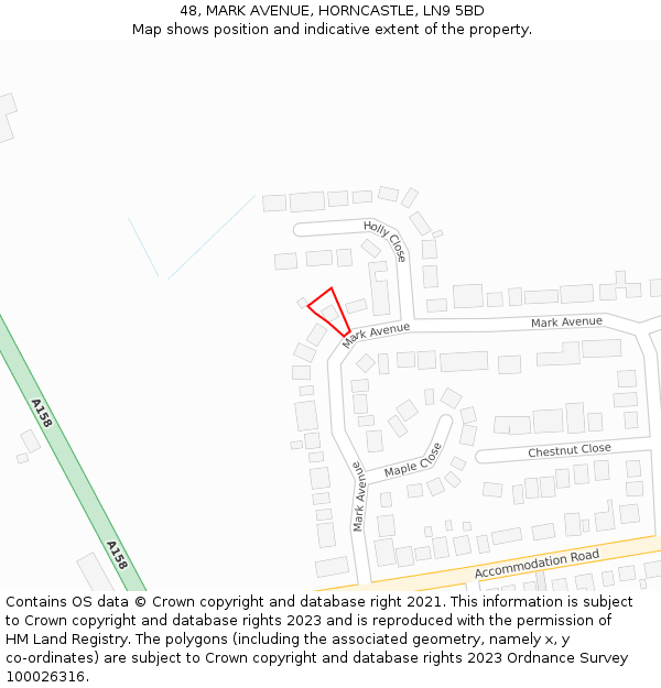 48, MARK AVENUE, HORNCASTLE, LN9 5BD: Location map and indicative extent of plot