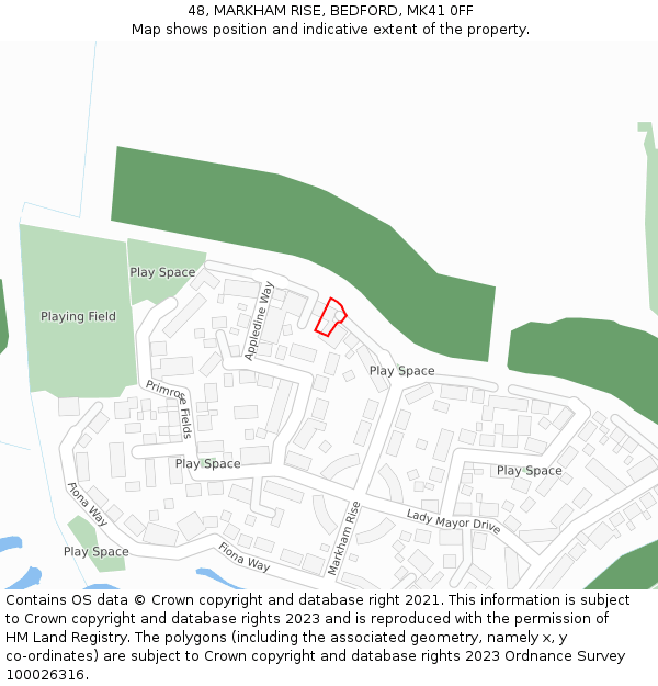 48, MARKHAM RISE, BEDFORD, MK41 0FF: Location map and indicative extent of plot