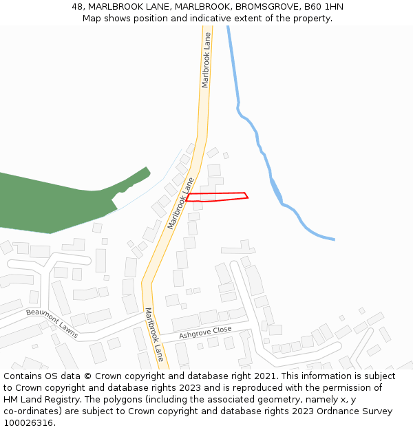 48, MARLBROOK LANE, MARLBROOK, BROMSGROVE, B60 1HN: Location map and indicative extent of plot