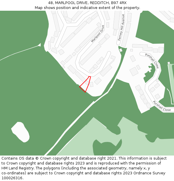 48, MARLPOOL DRIVE, REDDITCH, B97 4RX: Location map and indicative extent of plot