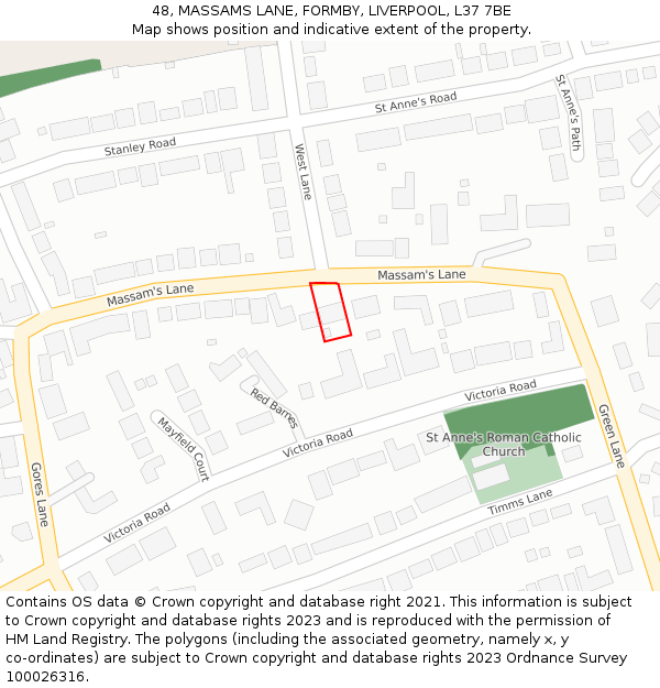 48, MASSAMS LANE, FORMBY, LIVERPOOL, L37 7BE: Location map and indicative extent of plot