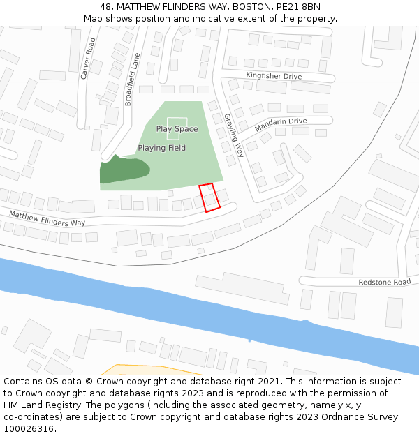 48, MATTHEW FLINDERS WAY, BOSTON, PE21 8BN: Location map and indicative extent of plot