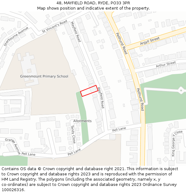 48, MAYFIELD ROAD, RYDE, PO33 3PR: Location map and indicative extent of plot