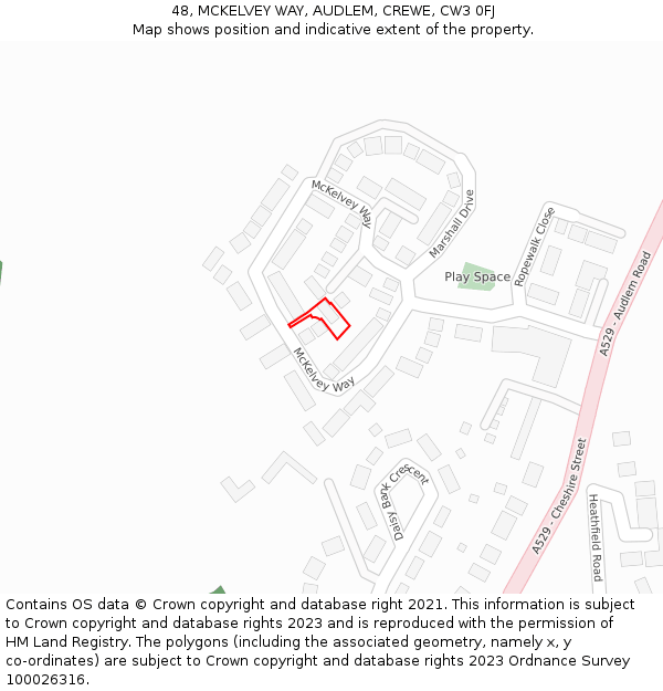 48, MCKELVEY WAY, AUDLEM, CREWE, CW3 0FJ: Location map and indicative extent of plot